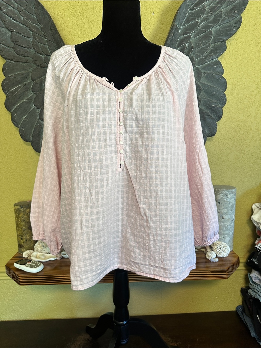 Gap Light Pink Button-Front Peasant Blouse